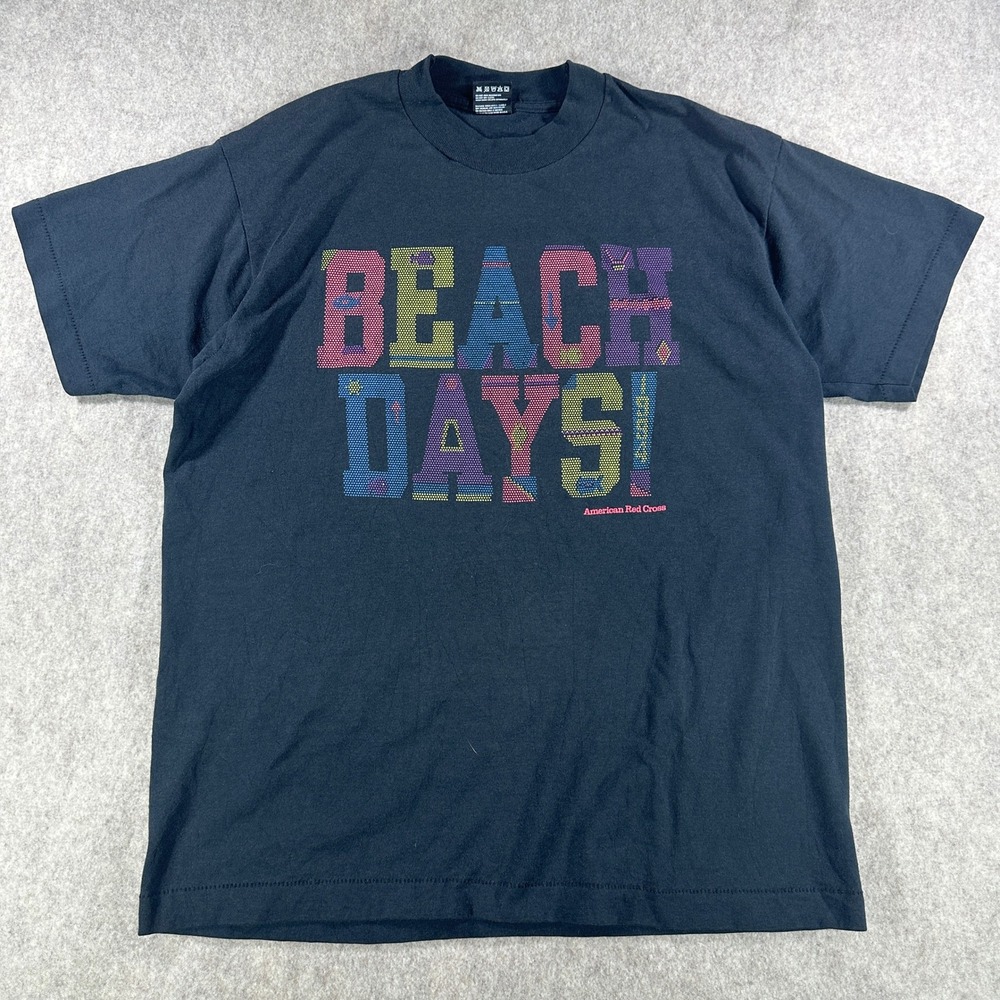 American Red Cross Mens Vintage Beach Days Graphic T-Shirt Black Size Large